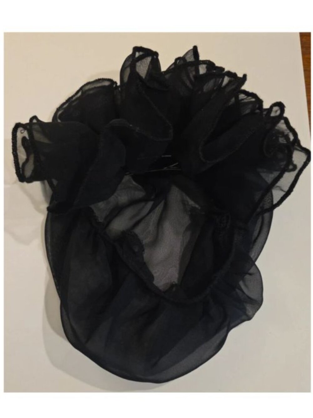 RARE BLACK RUFFLE ORGANZA Snood HAIR Net W/Barrette